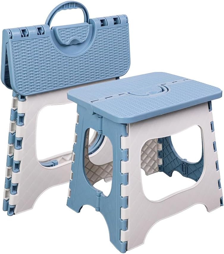 UoeRing 2-Pack Plastic Folding Stool, Portable and Hanging. Non Slip Folding Stools,12inches,30cm(Light Blue) - Image 1